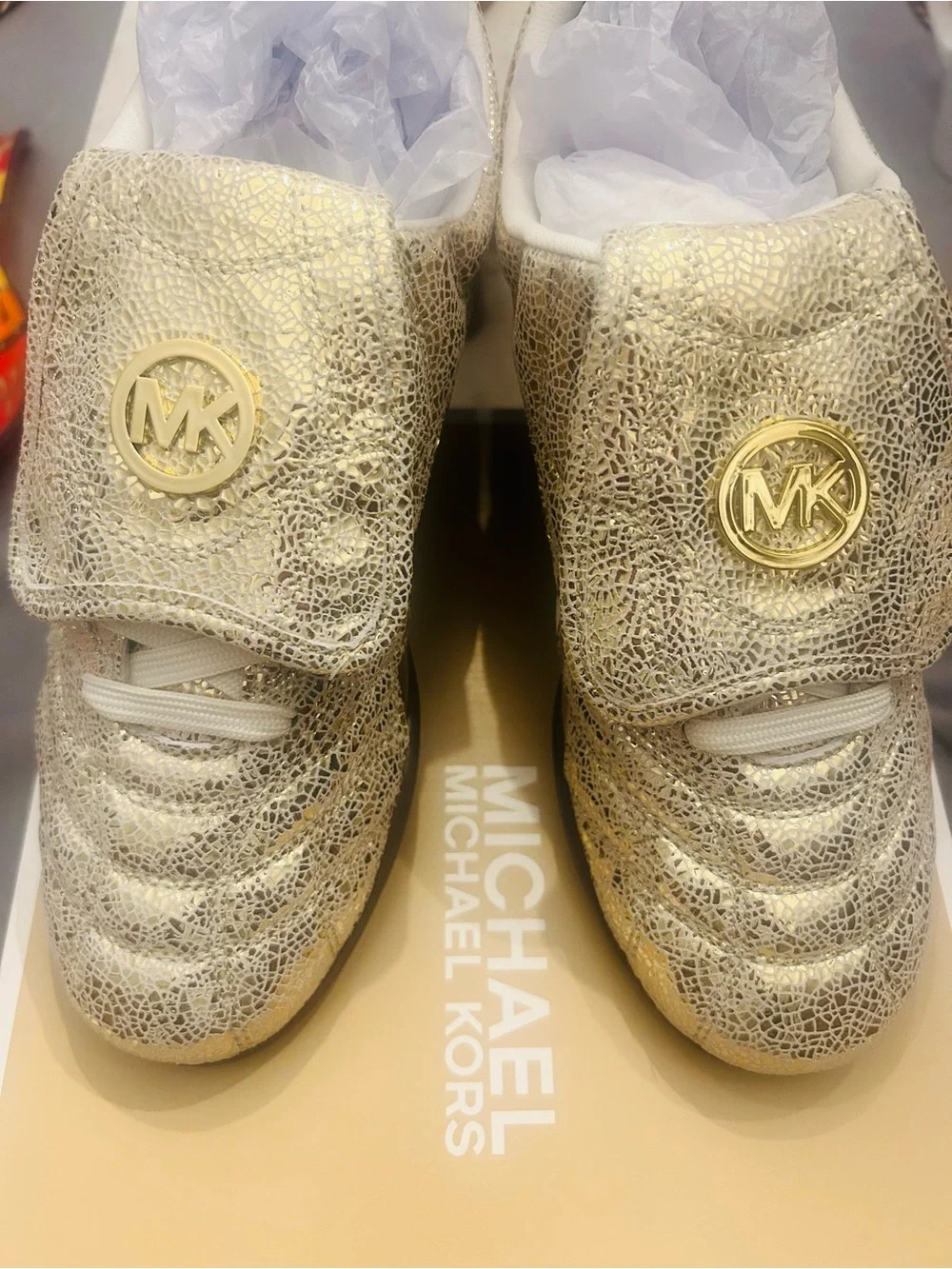 Michael Kors Metallic Gold Crackle High-Top Sneakers -Brand new